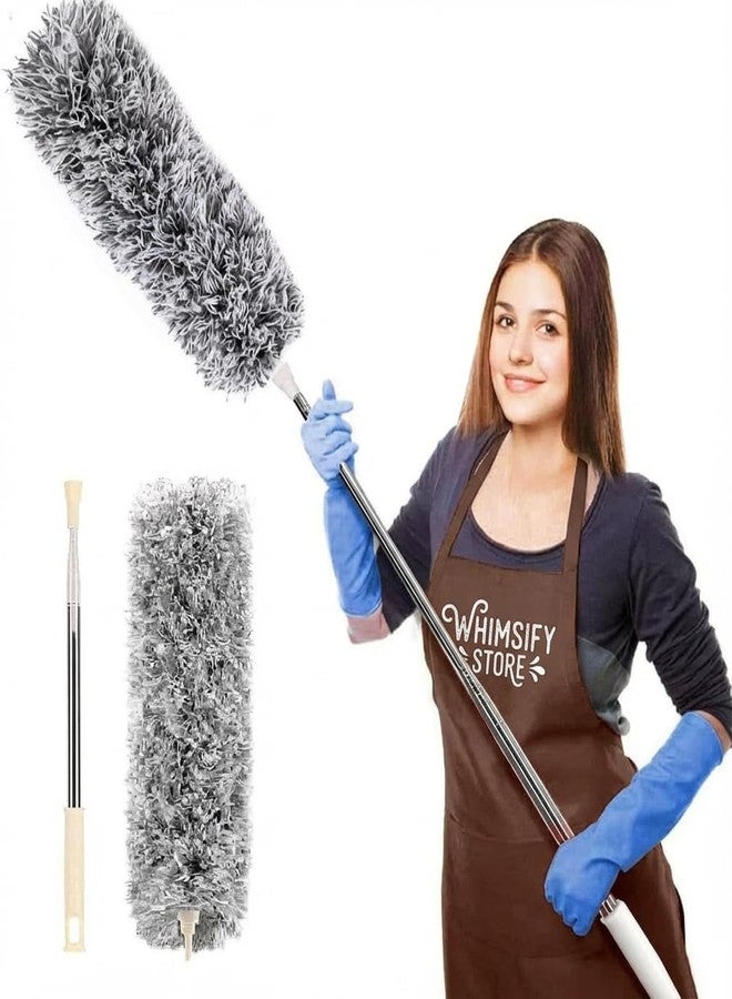 WHIMSIFY STORE منفضة غبار من الألياف الدقيقة بمقبض طويل من متجر Whimsify، قابلة للثني والتمديد، لتنظيف الغبار، مزودة بعمود قابل للتمديد، طول المقبض 100 بوصة، فرشاة مضادة للخدش، قابلة للغسل. - Image 1